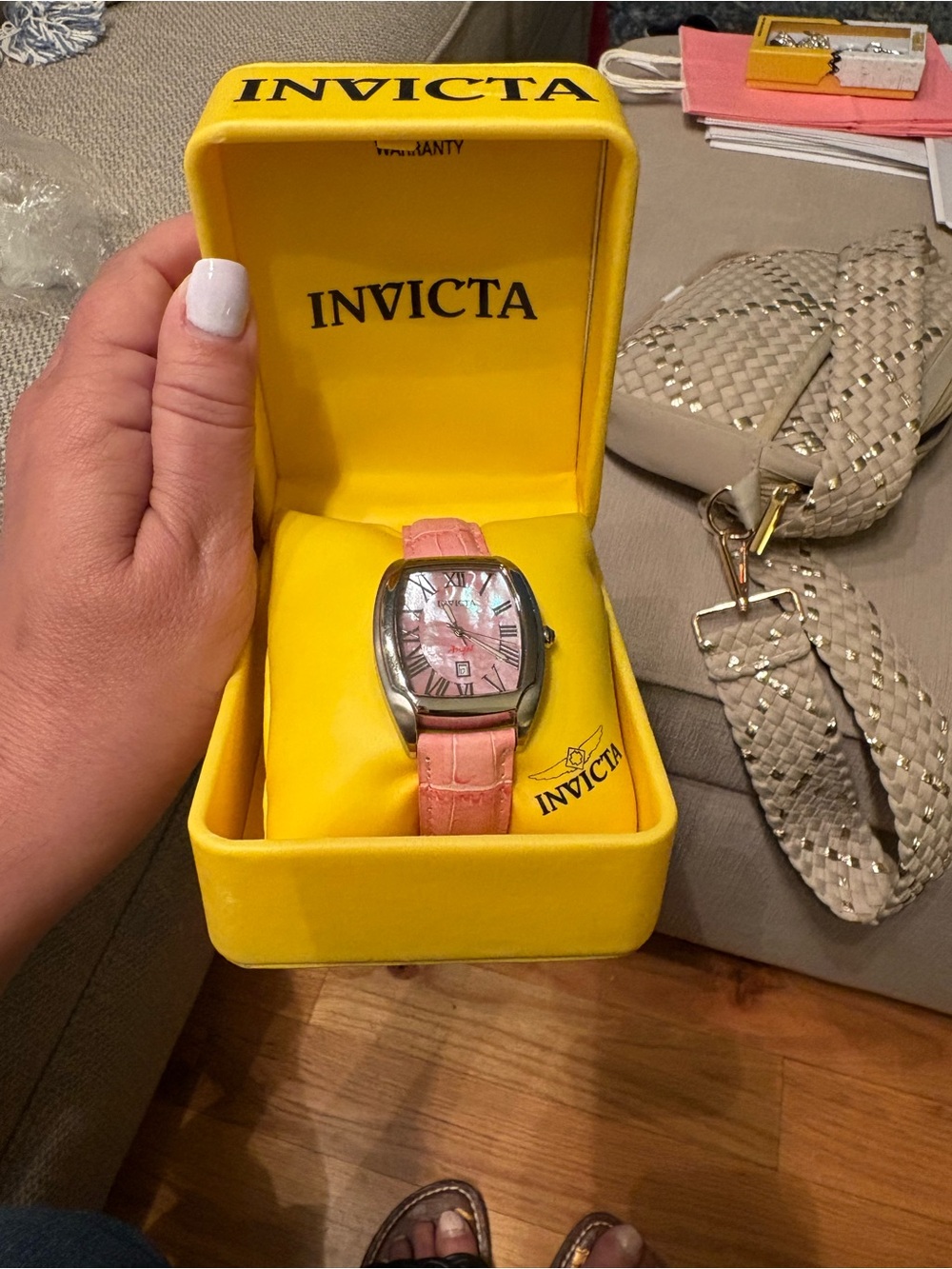 Invicta Pink Croc-Effect Leather Strap Watch